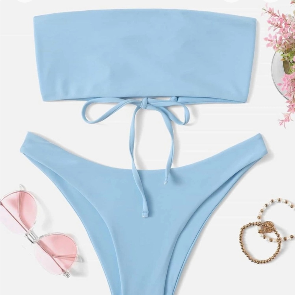 Strapless sky blue swimsuit